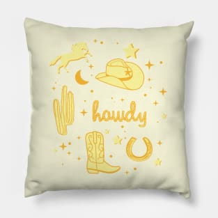 Pastel Cowboy Hat and Boot Pattern Yellow Cowgirl Aesthetic Pillow