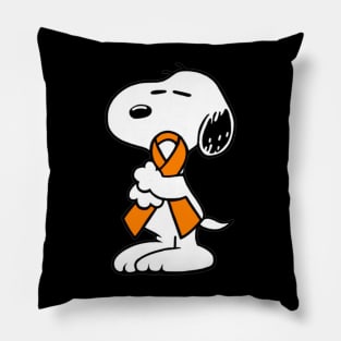 Dog Hugging an Awareness Ribbon (Orange) Pillow