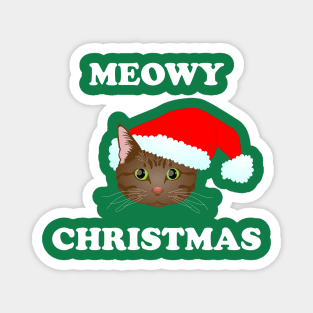 Meowy Christmas: Brown Tabby (White) Magnet