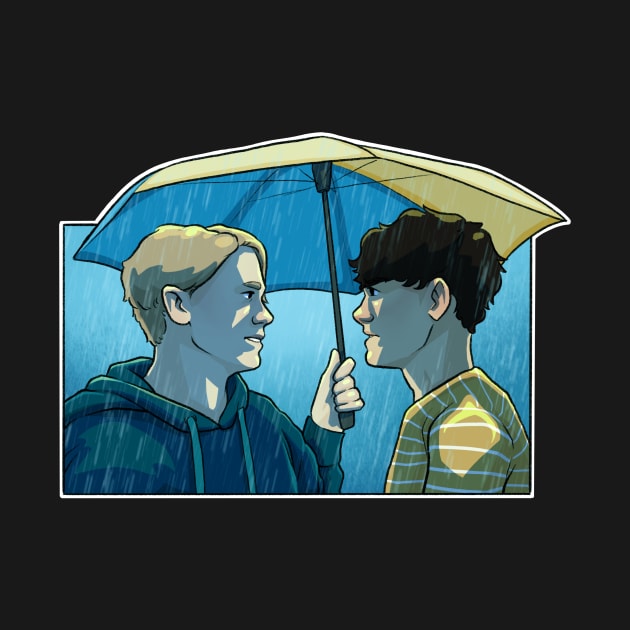 Nick and Charlie - heartstopper drawing - rain by daddymactinus