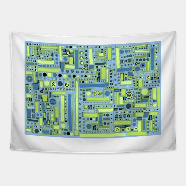 Funky Maze ~ Cornflower Blue and Tea Green Tapestry by CTWuellner