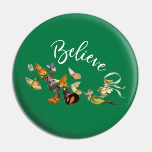 Believe Fairy and Butterfly Vintage Cottagecore Themed Pin