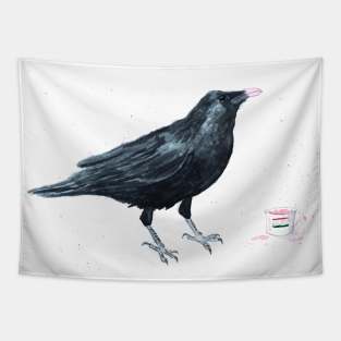 Greedy Raven Watercolour Painting Tapestry