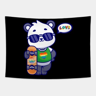 Spread Love and Pride with our Adorable Panda Skateboard Design! Tapestry