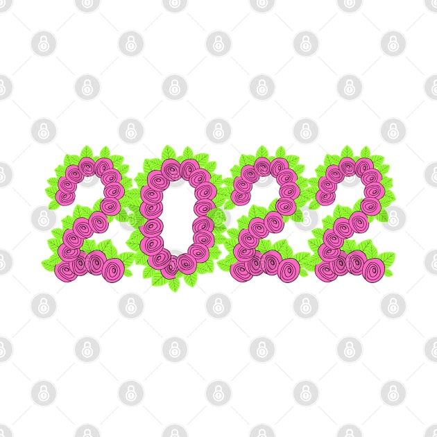 2022 formed with pink roses and green leaves by Blue Butterfly Designs 