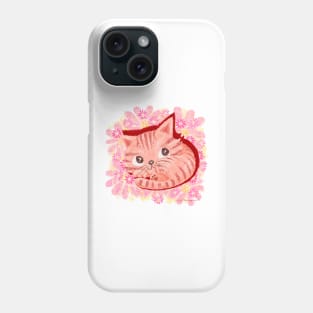 Pink kitten in a field of flowers Phone Case