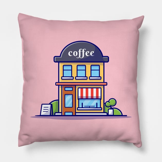 Coffee Shop Cartoon Pillow by Catalyst Labs