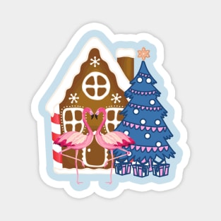 Christmas Gingerbread House Romantic Flamingos Magnet