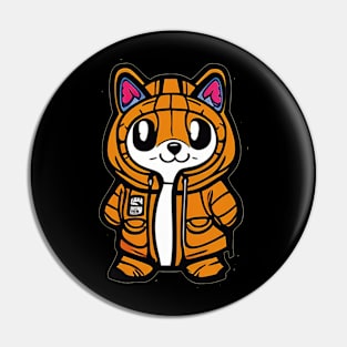 Cattitude & Comfort: Cute Cartoon Cat Sportin' a Hoodie Pin