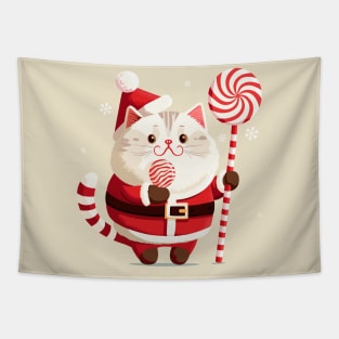 Lollipop candy cat Santa Claus Tapestry