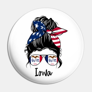 Iowa girl Messy bun , American Girl , Iowa Flag Pin