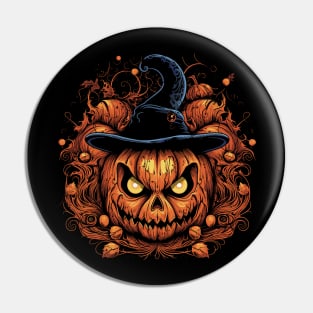 Halloween Pumpkin, Spooky Pumpkin Face, Witch Hat Pin