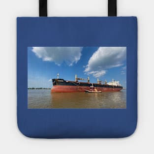 Ship and Tugboat on the Mississippi River Tote