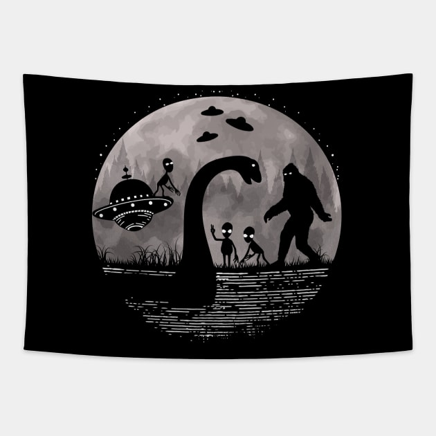 Bigfoot Loch Ness Monster And Aliens Tapestry by Tesszero