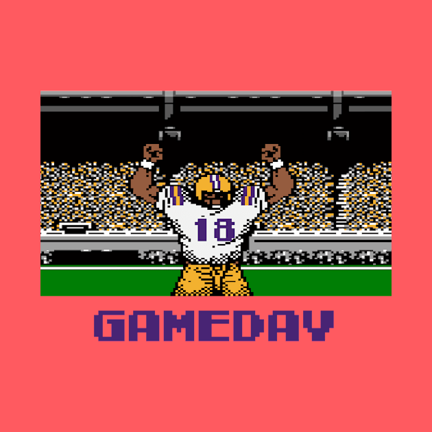 Purple and Gold Football Gameday Retro 8 Bit Linebacker by SLAG_Creative