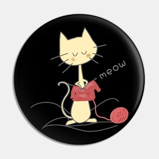 Yellow Knitting Cat - Black Pin