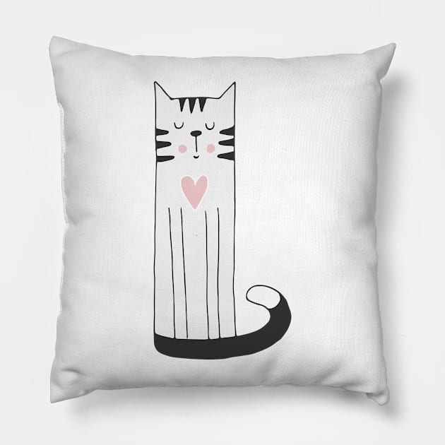 Cute Cat Scandinavian - National Cat Day Pillow by zaputu