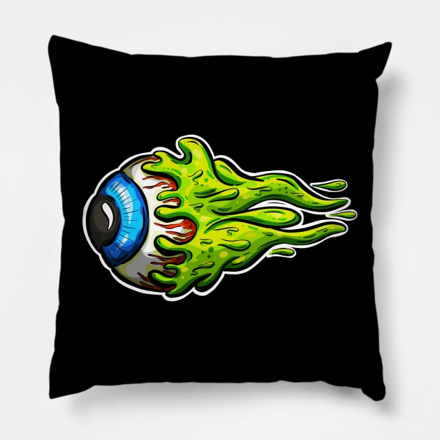 Eyeball Flying Rockabilly Tattoo Cartoon Slime Eye Pillow by Squeeb Creative