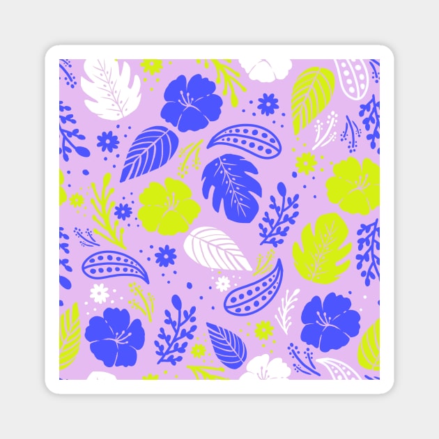 Foliage & Hibiscus Pattern - Lavender Magnet by tanyadraws