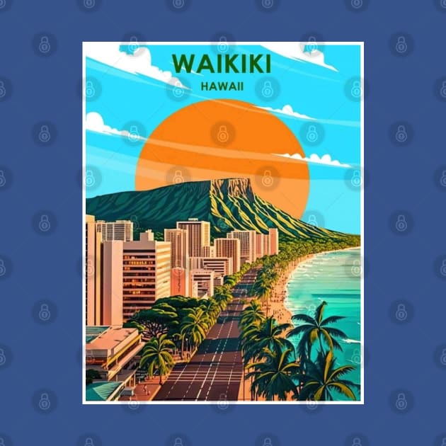 Waikiki Honolulu Hawaii Travel and Tourism Advertising Print by posterbobs