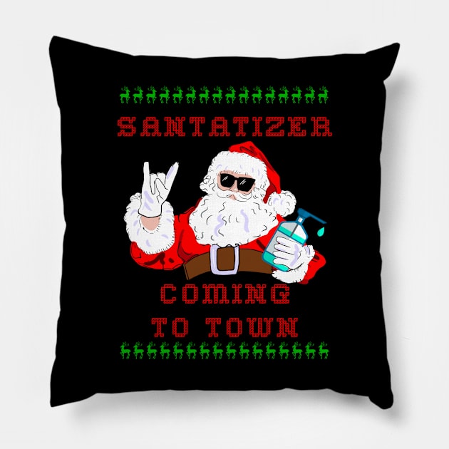 Funny Santa with Sanitizer coming to town Pillow by PG Illustration