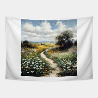 Painted picture of path in the middle of field Tapestry