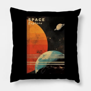 Space Adventure Vintage Travel Poster Pillow