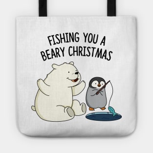 Fishing You A Beary Christmas Cute Polar Bear Pun Tote