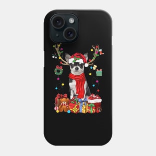 Black Chihuahua Reindeer Santa Christmas Color Lights Phone Case