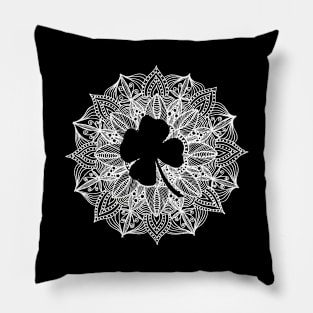 White Mandala Circle Four Leaf Clover Pillow