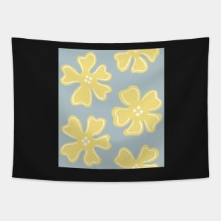 Pattern of yellow button flowers on light blue Tapestry