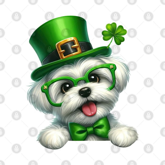 St Patricks Day Peeking Maltese Dog by Chromatic Fusion Studio