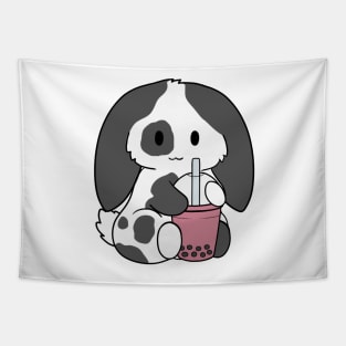 Spotted Black Bunny Strawberry Bubble Tea Tapestry