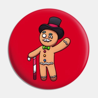 Gingerbread Man With Mustache And Top Hat Pin