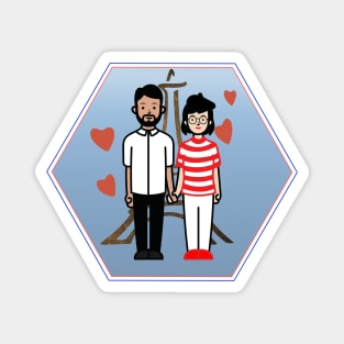 French Lovers Eiffel Tower Hexagon Magnet