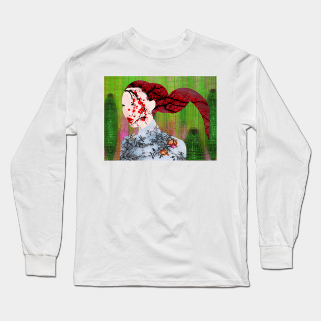 Asian Flower Woman Red Japanese Japan Print Woman Abstract Surreal