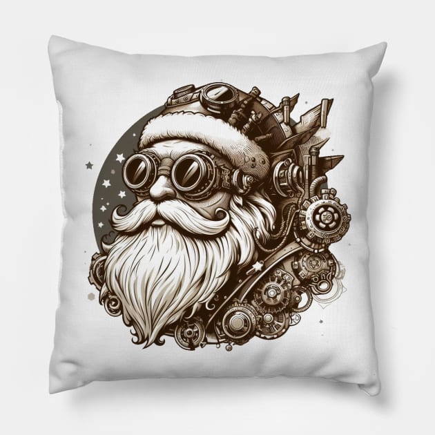 Gearhead Santa Steampunk Pillow by Organicgal Graphics