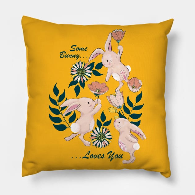 Spring Bunnies and Blooms Pillow by Gingerlique