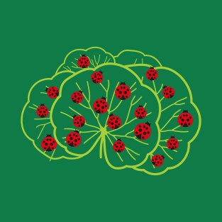 Ladybugs on Leaves Good Luck Illustration T-Shirt