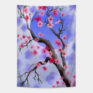Purple and pink sakura (cherry blossoms) sumi-e Tapestry