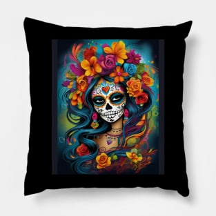 Mexican Tradition: Colorful Sugar Skull Makeup Pillow