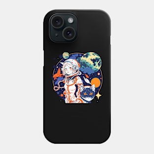 Cat & Girl in Space Fantastic Retro Cat Lover Phone Case