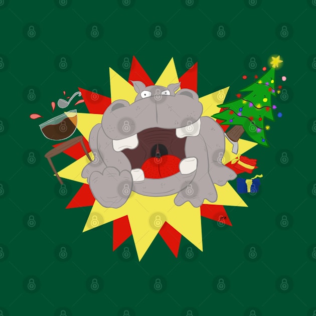 Christmas Hippopotamus Gone Wild! by Foxtrotmadlyart