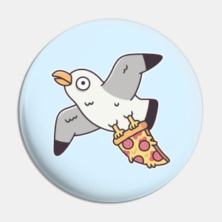 Funny Seagull Flying Off With Pizza Slice Pin