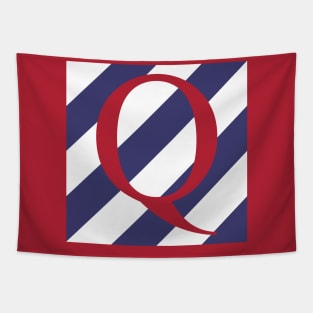 Old Glory Letter Q Red on Blue and White Stripes Tapestry