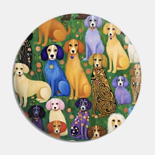 Gustav Klimt's Canine Kaleidoscope: Colorful Dog Illustration Pin