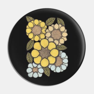 Flower power, blues, yellows and green, retro flowers Pin