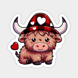 Cute Valentine's Highland Cow with Love Hat Magnet