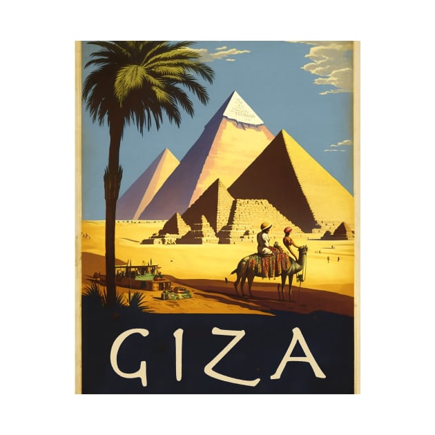 Giza Pyramids Vintage Travel Art Poster by OldTravelArt