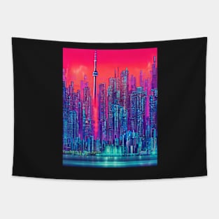 Cyberpunk CN Tower Tapestry